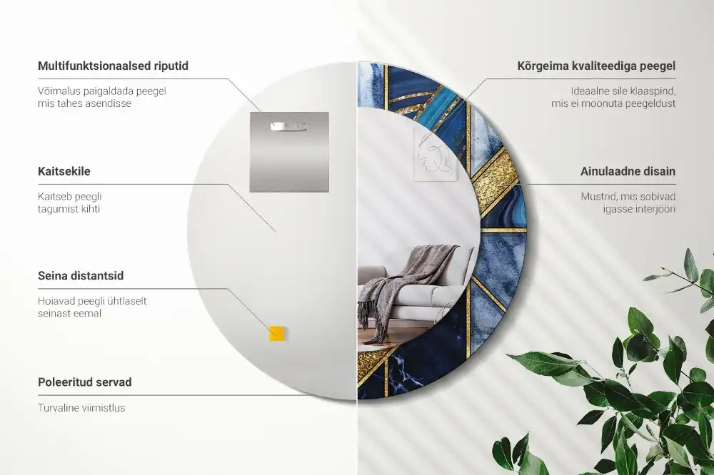 Tiskano okroglo ogledalo Sodobni marmor