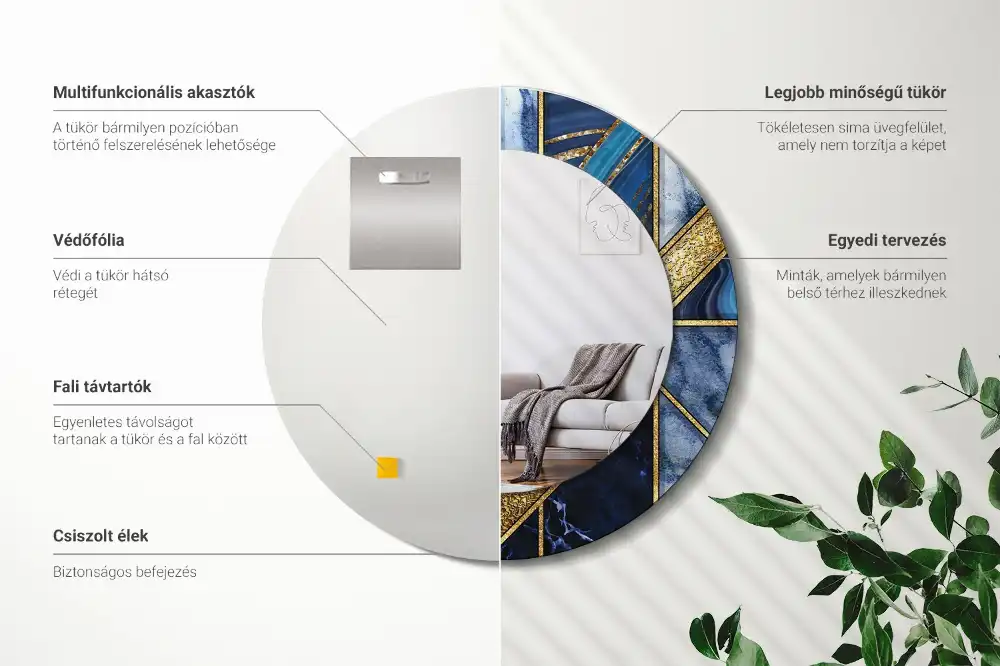 Tiskano okroglo ogledalo Sodobni marmor