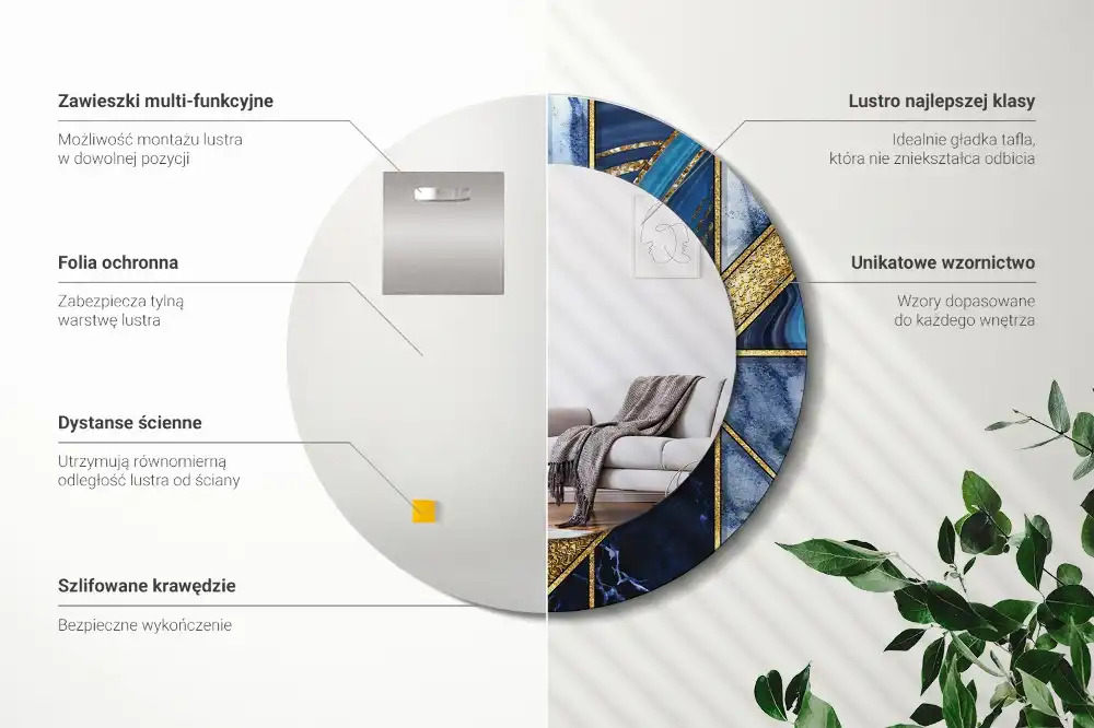 Tiskano okroglo ogledalo Sodobni marmor