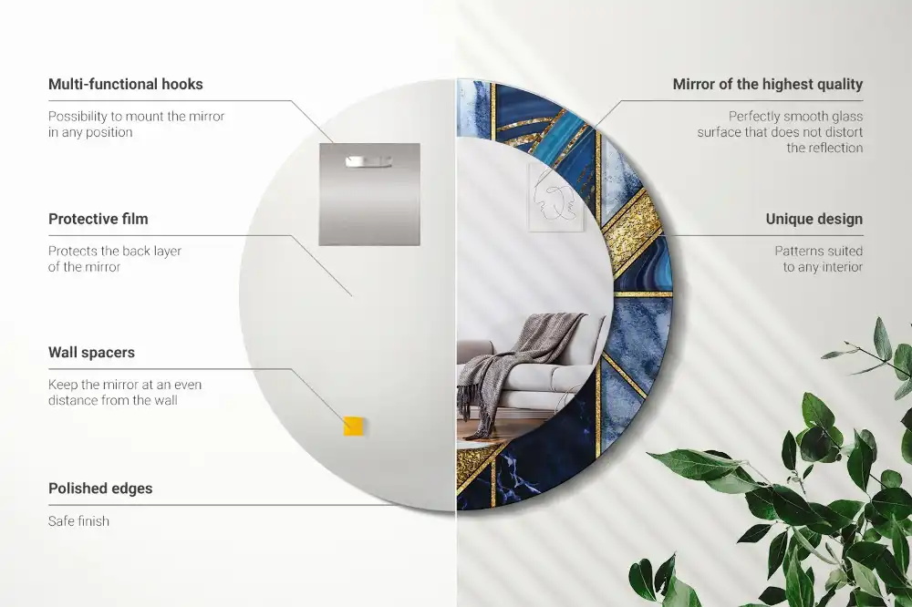 Tiskano okroglo ogledalo Sodobni marmor