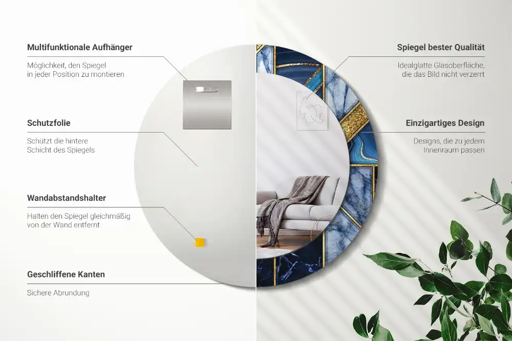 Tiskano okroglo ogledalo Sodobni marmor