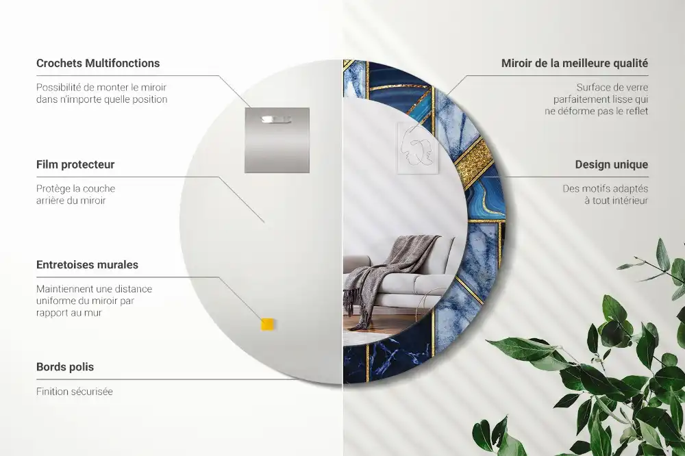 Tiskano okroglo ogledalo Sodobni marmor