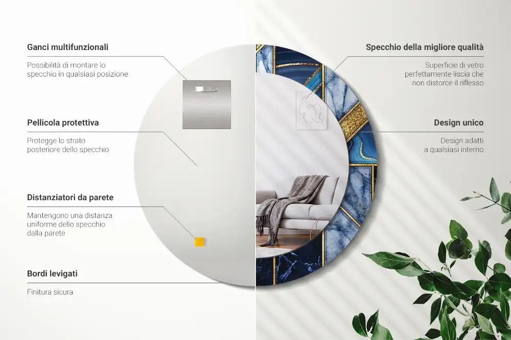 Tiskano okroglo ogledalo Sodobni marmor