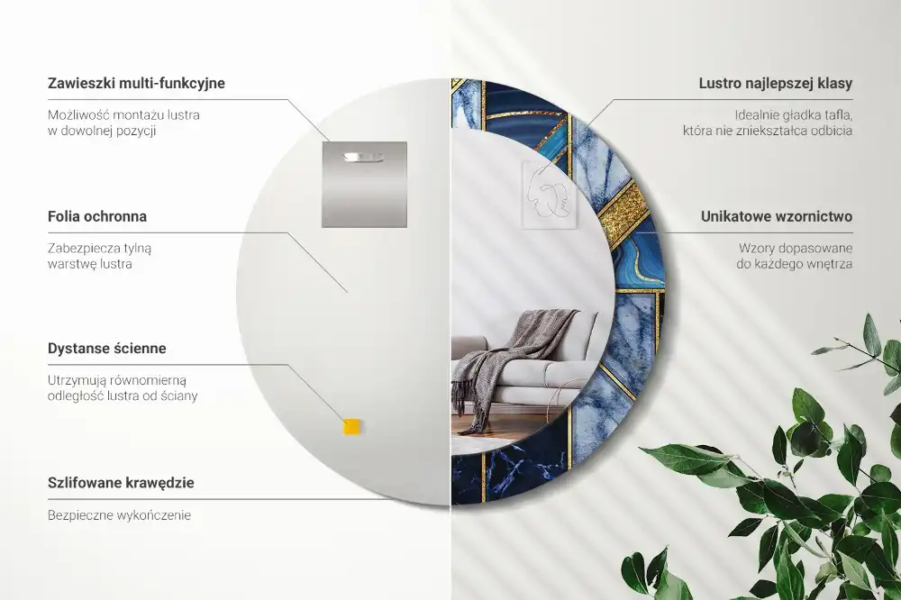 Tiskano okroglo ogledalo Sodobni marmor