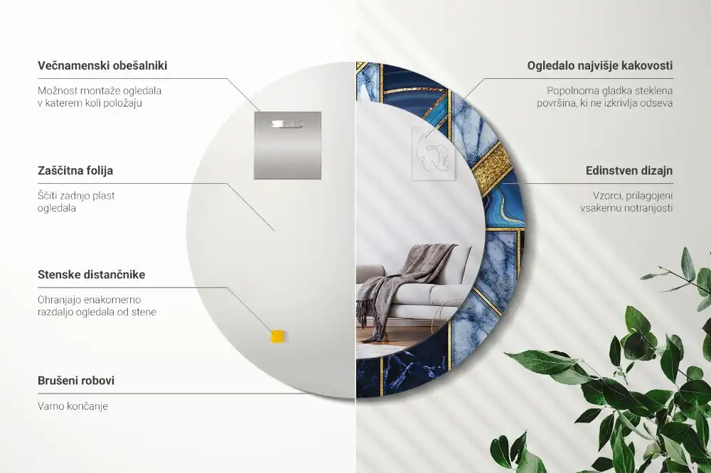 Tiskano okroglo ogledalo Sodobni marmor