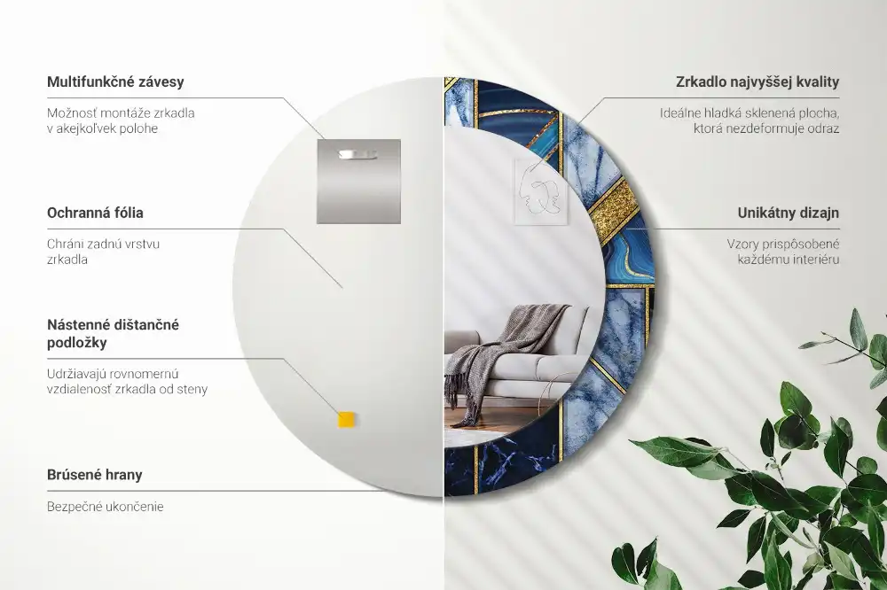 Tiskano okroglo ogledalo Sodobni marmor