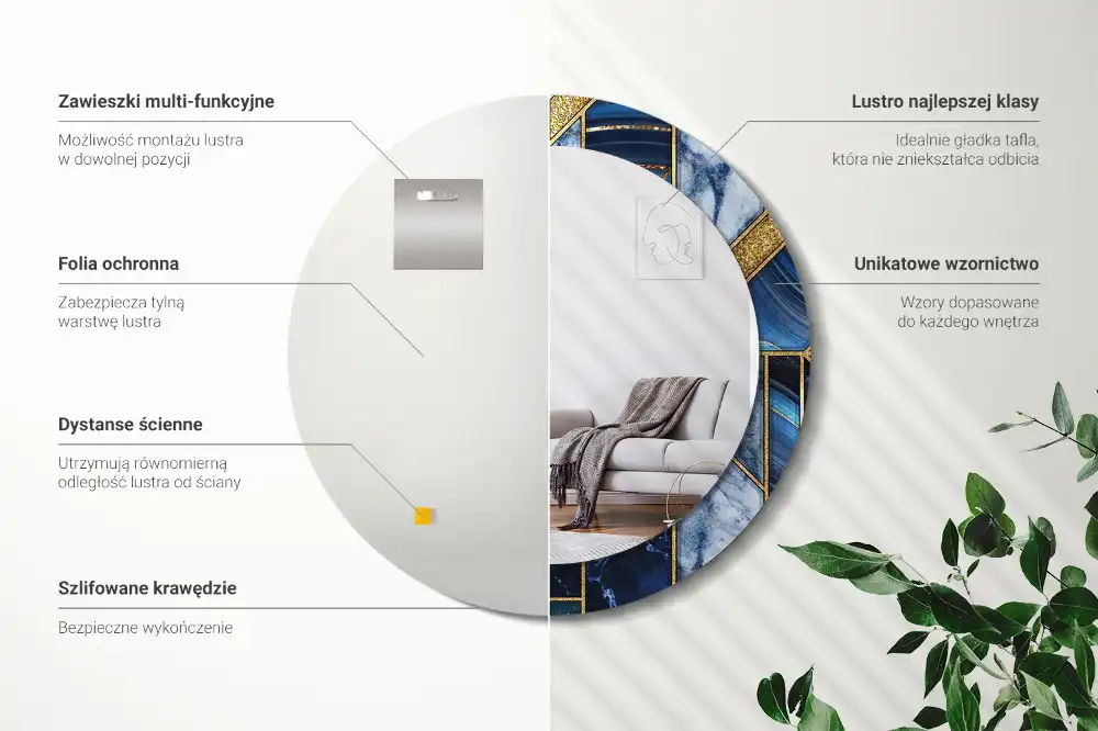 Tiskano okroglo ogledalo Sodobni marmor