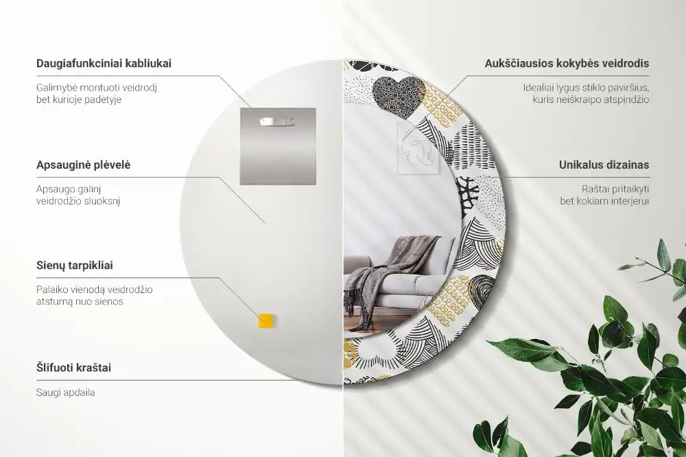 Okroglo stensko okrasno ogledalo Slog srčkov