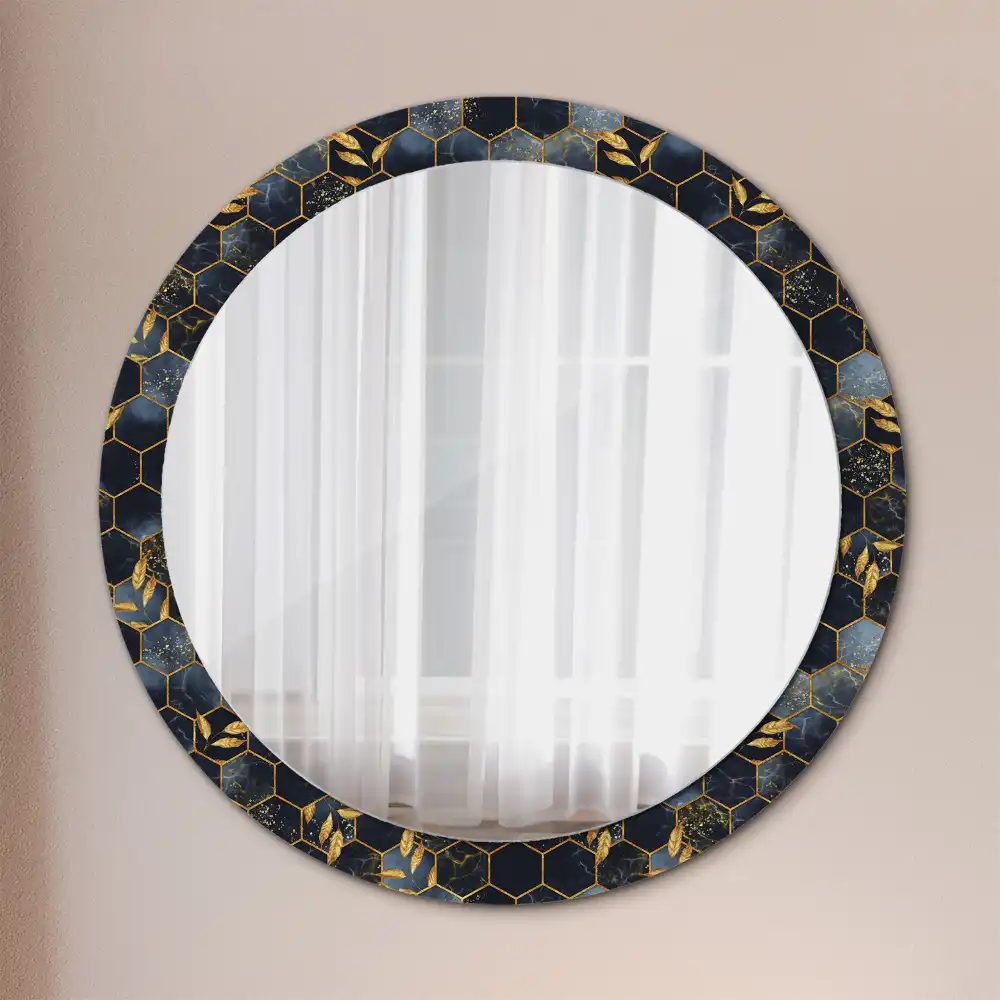 Tiskano okroglo ogledalo Šesterokotni marmor