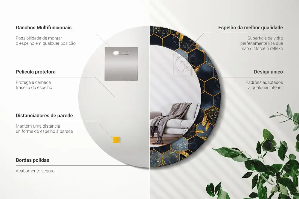 Tiskano okroglo ogledalo Šesterokotni marmor