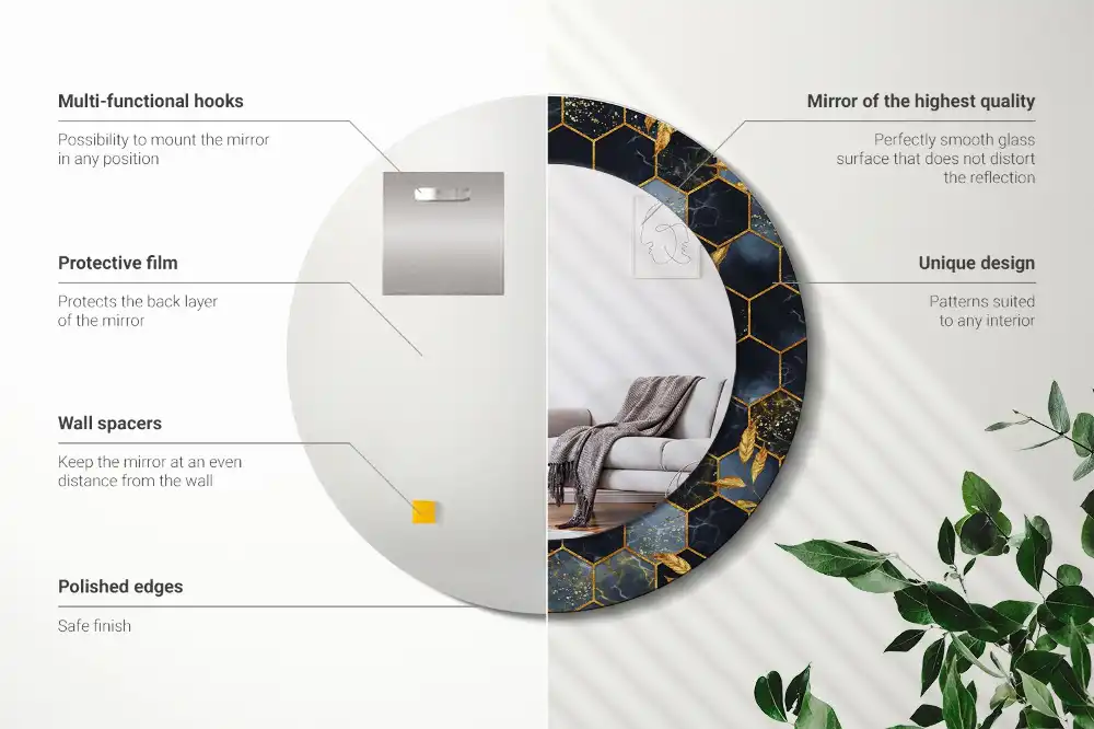 Tiskano okroglo ogledalo Šesterokotni marmor