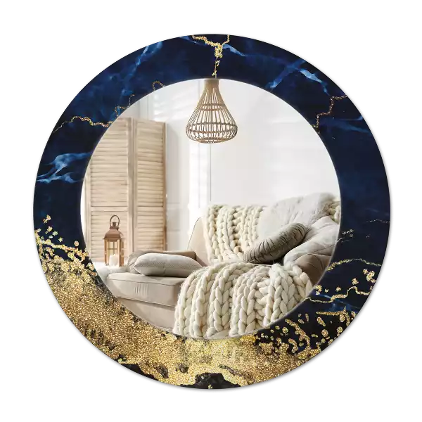 Okroglo okrasno ogledalo Modri ​​marmor