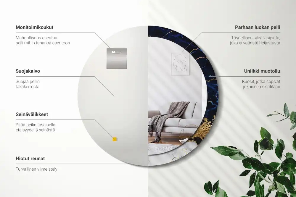 Okroglo okrasno ogledalo Modri ​​marmor