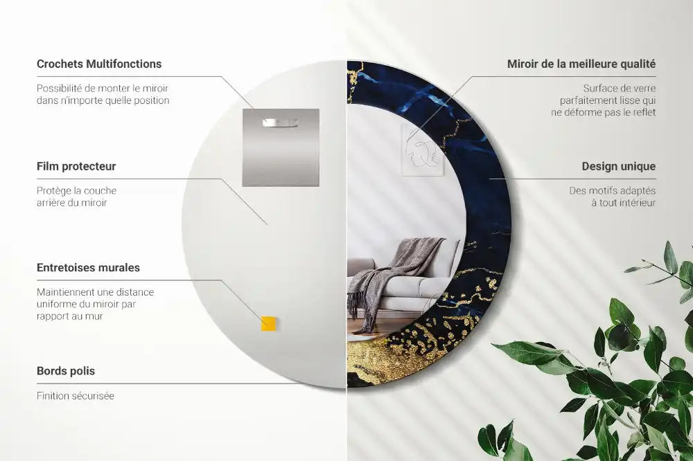 Okroglo okrasno ogledalo Modri ​​marmor