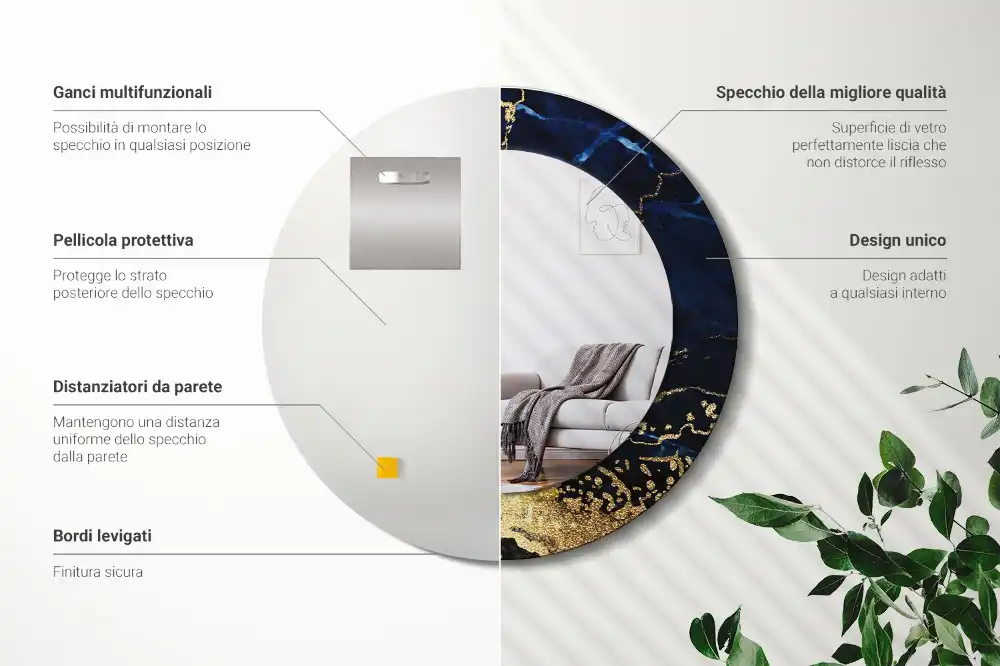 Okroglo okrasno ogledalo Modri ​​marmor