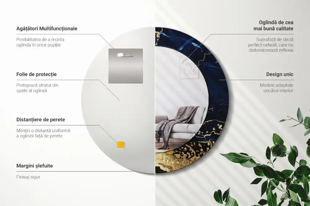 Okroglo okrasno ogledalo Modri ​​marmor