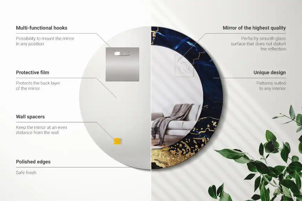 Okroglo okrasno ogledalo Modri ​​marmor