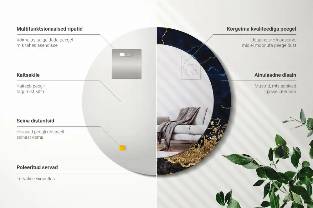 Okroglo okrasno ogledalo Modri ​​marmor