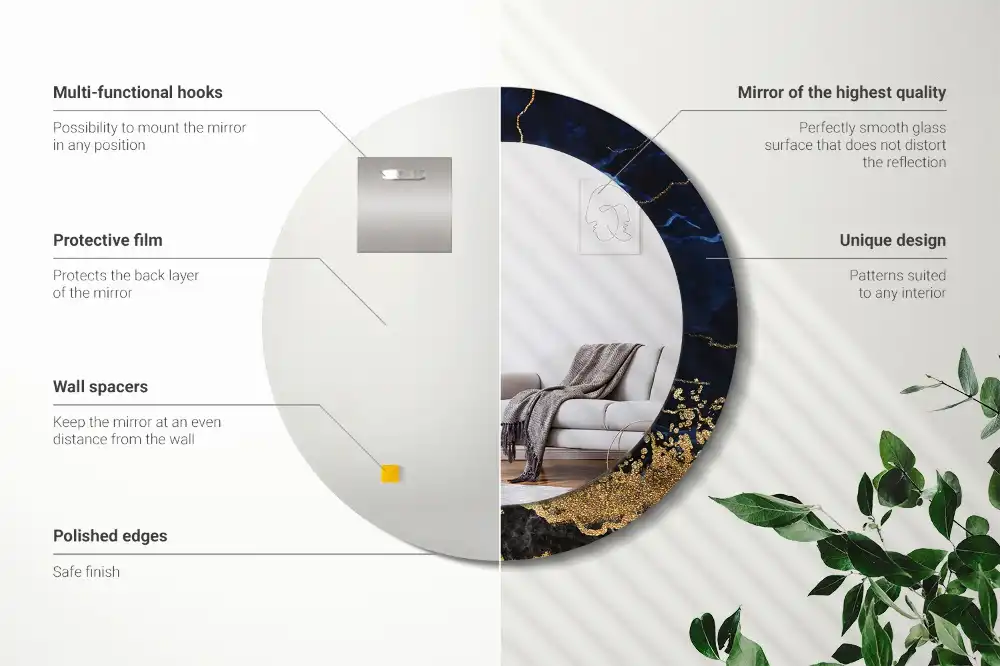 Okroglo okrasno ogledalo Modri ​​marmor