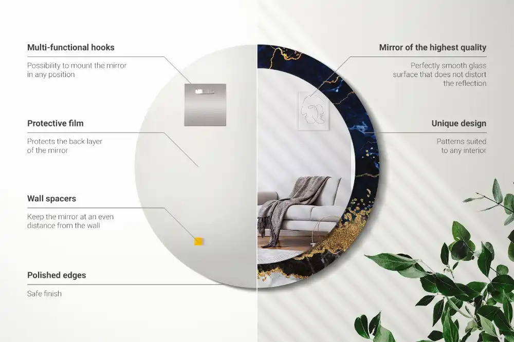 Okroglo okrasno ogledalo Modri ​​marmor