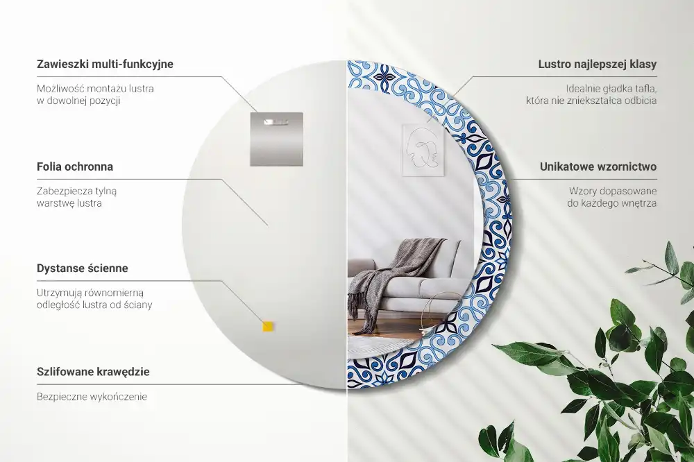 Okroglo stensko okrasno ogledalo Modri ​​arabski vzorec