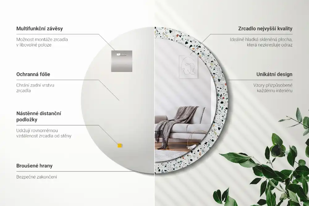 Okroglo okrasno ogledalo Naravni kamen