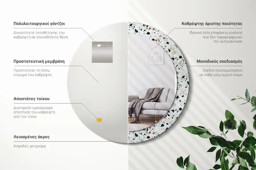 Okroglo okrasno ogledalo Naravni kamen