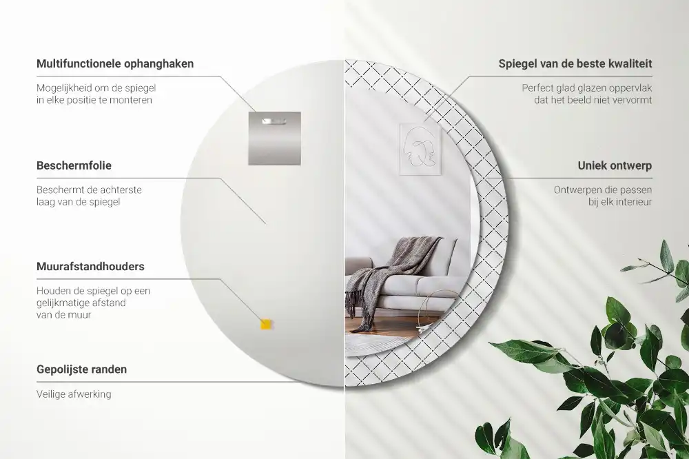 Okroglo stensko okrasno ogledalo Prečne črte