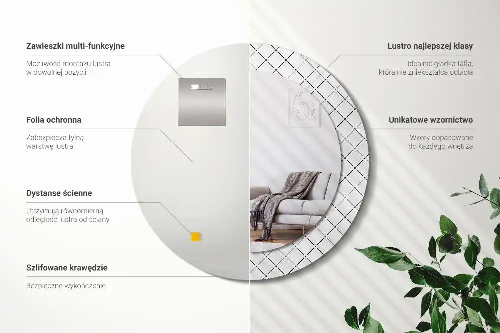 Okroglo stensko okrasno ogledalo Prečne črte