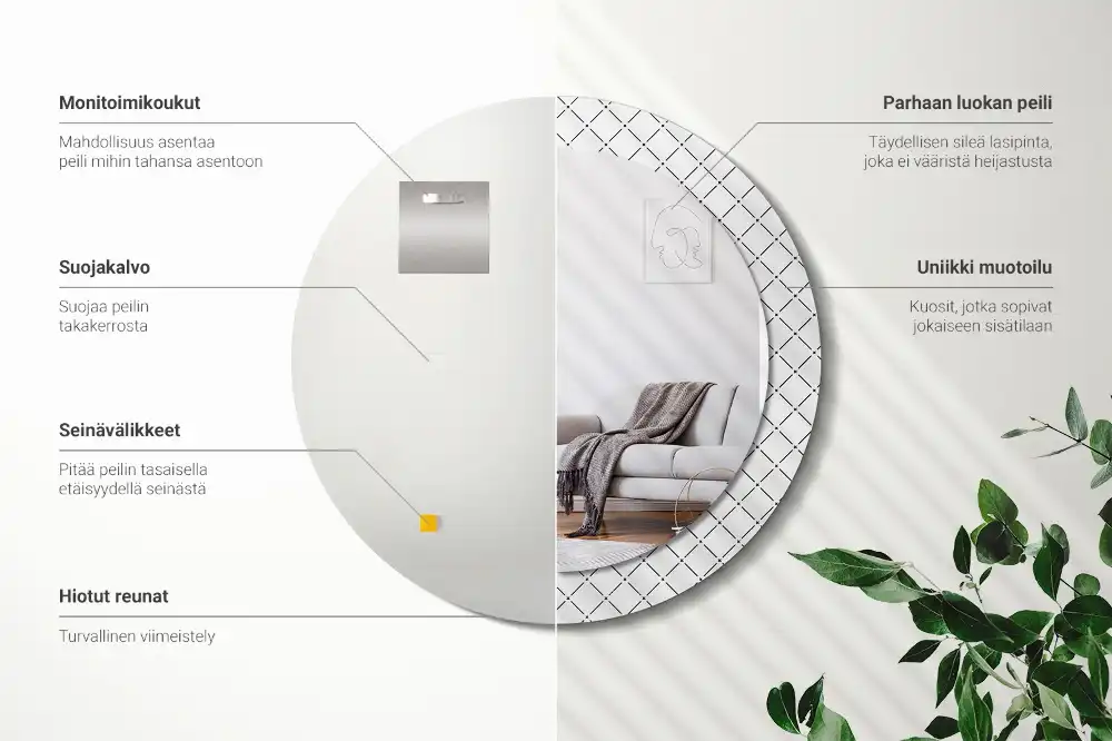 Okroglo stensko okrasno ogledalo Prečne črte