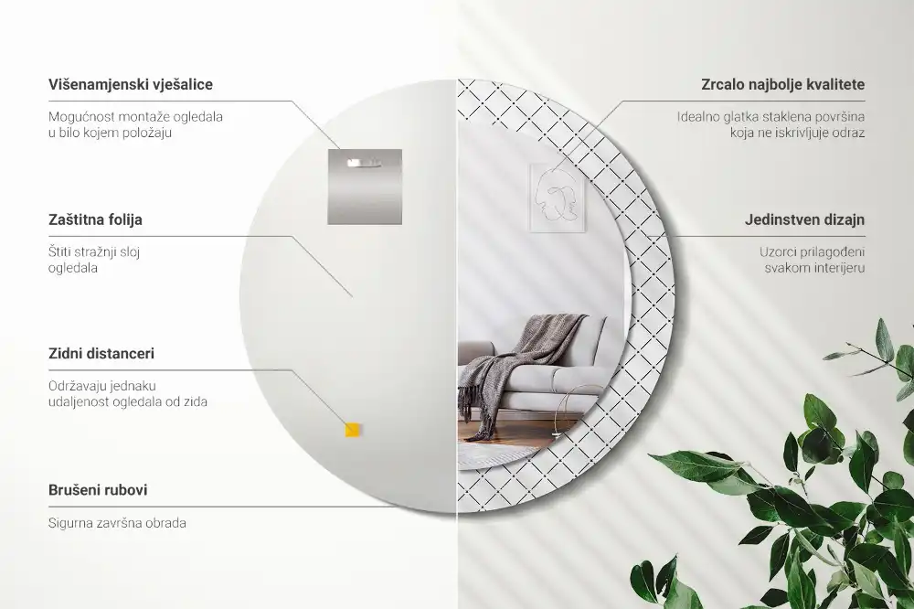 Okroglo stensko okrasno ogledalo Prečne črte