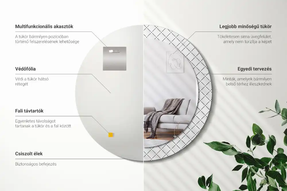 Okroglo stensko okrasno ogledalo Prečne črte