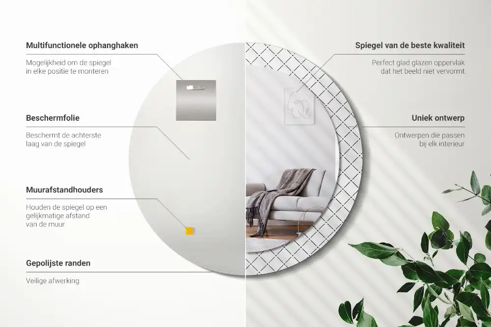 Okroglo stensko okrasno ogledalo Prečne črte