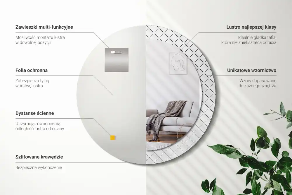 Okroglo stensko okrasno ogledalo Prečne črte