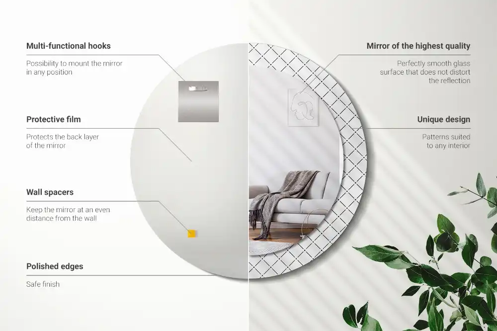 Okroglo stensko okrasno ogledalo Prečne črte