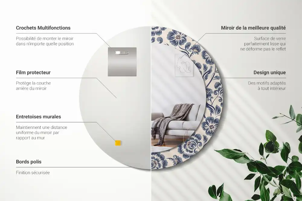 Okroglo stensko okrasno ogledalo Cvetlični vzorec