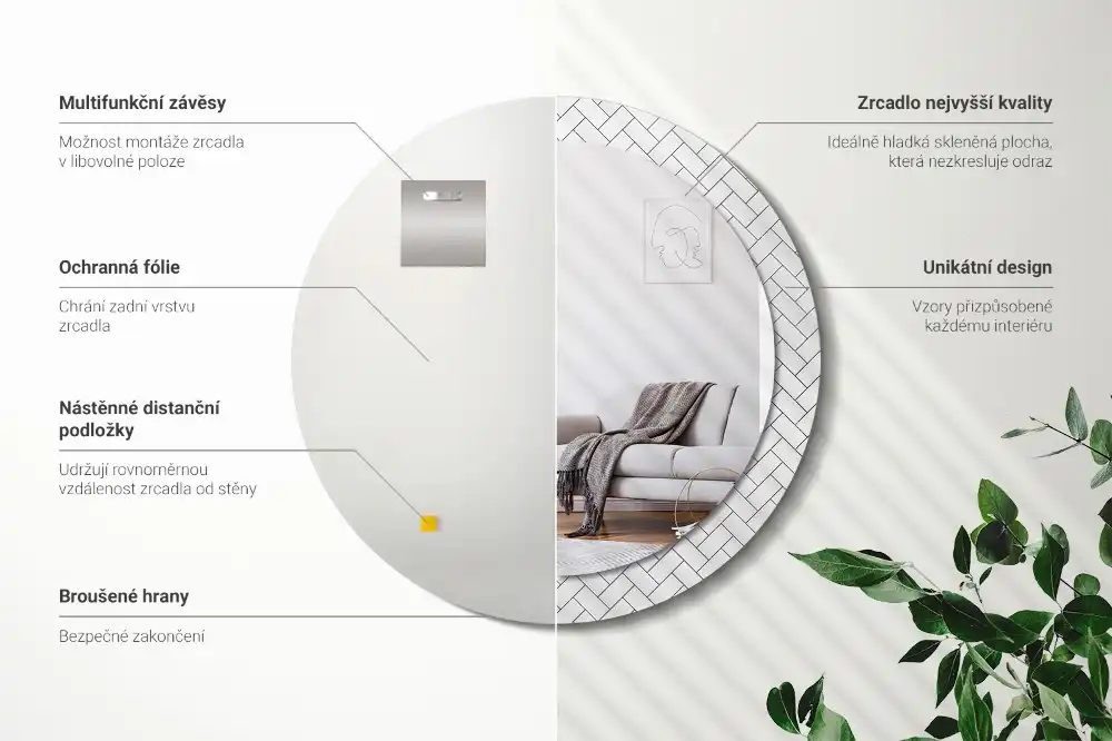 Tiskano okroglo ogledalo Ribja kost