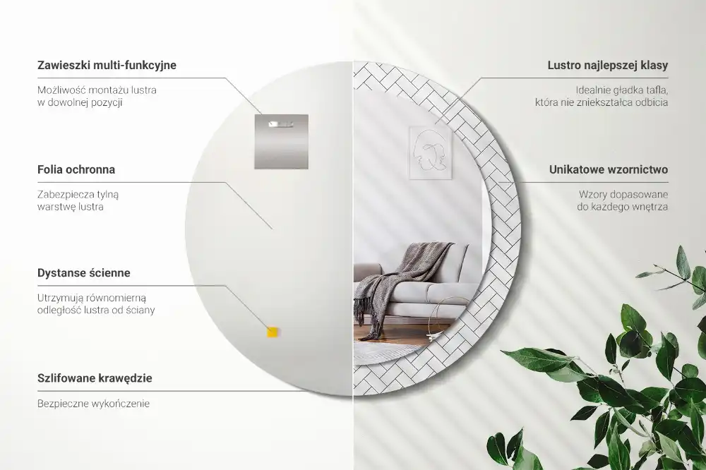 Tiskano okroglo ogledalo Ribja kost