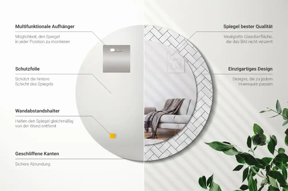 Tiskano okroglo ogledalo Ribja kost