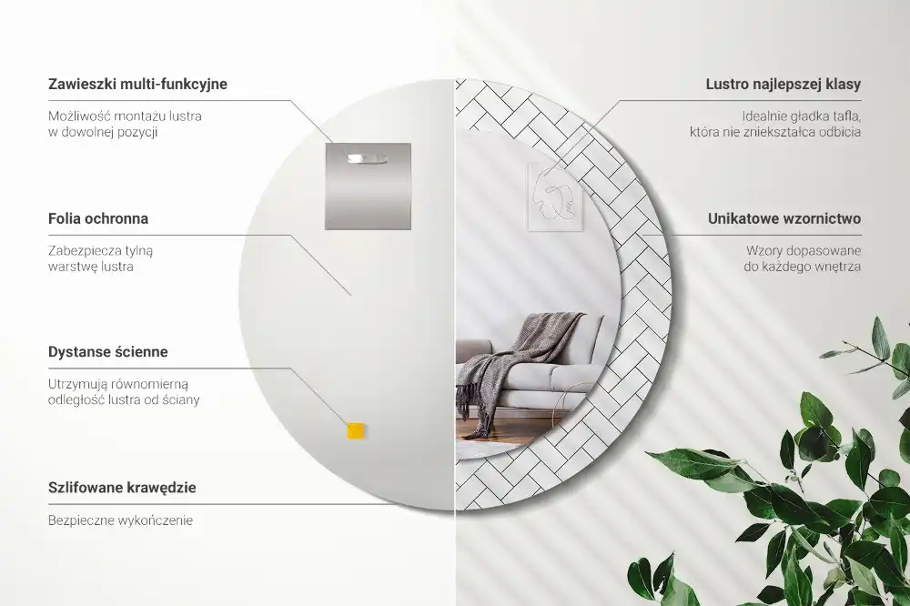 Tiskano okroglo ogledalo Ribja kost