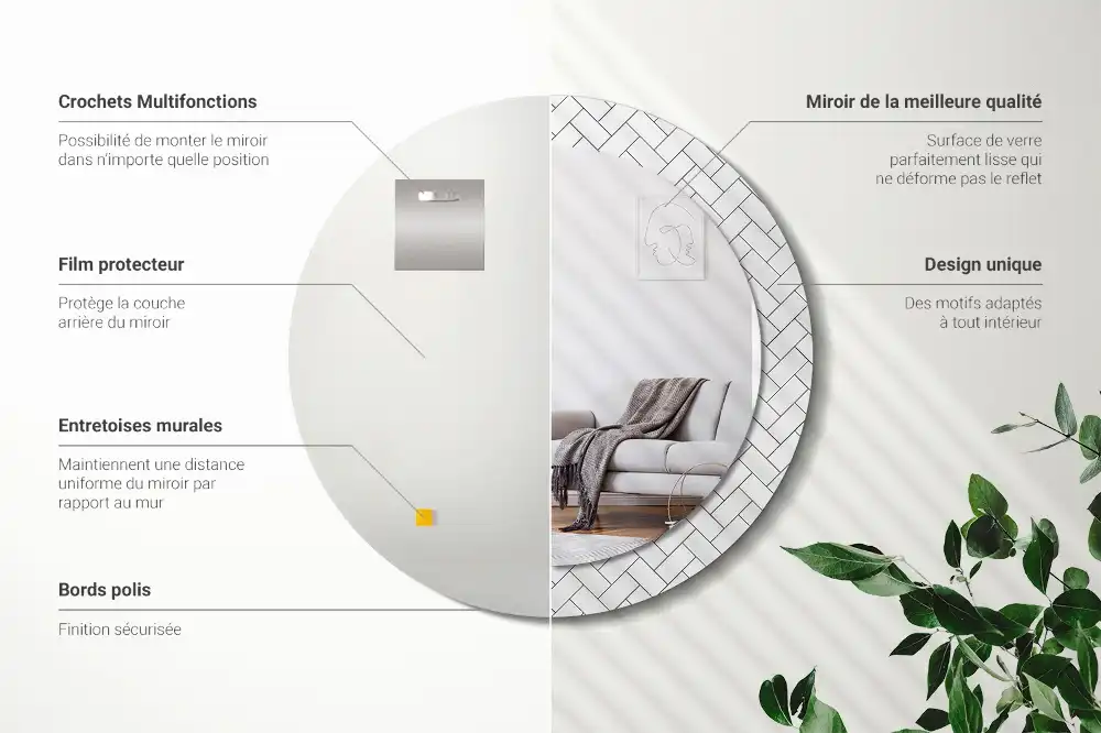 Tiskano okroglo ogledalo Ribja kost