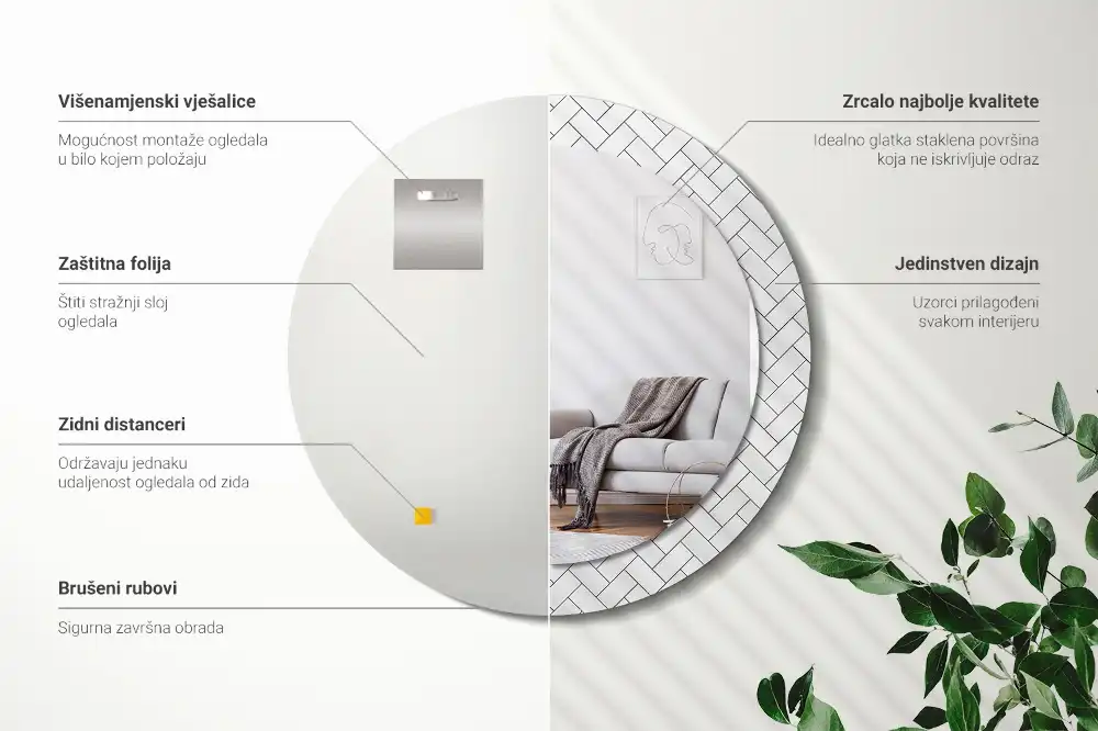 Tiskano okroglo ogledalo Ribja kost