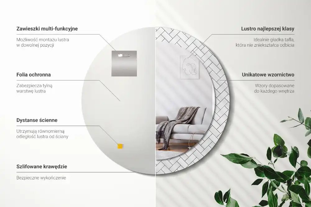 Tiskano okroglo ogledalo Ribja kost