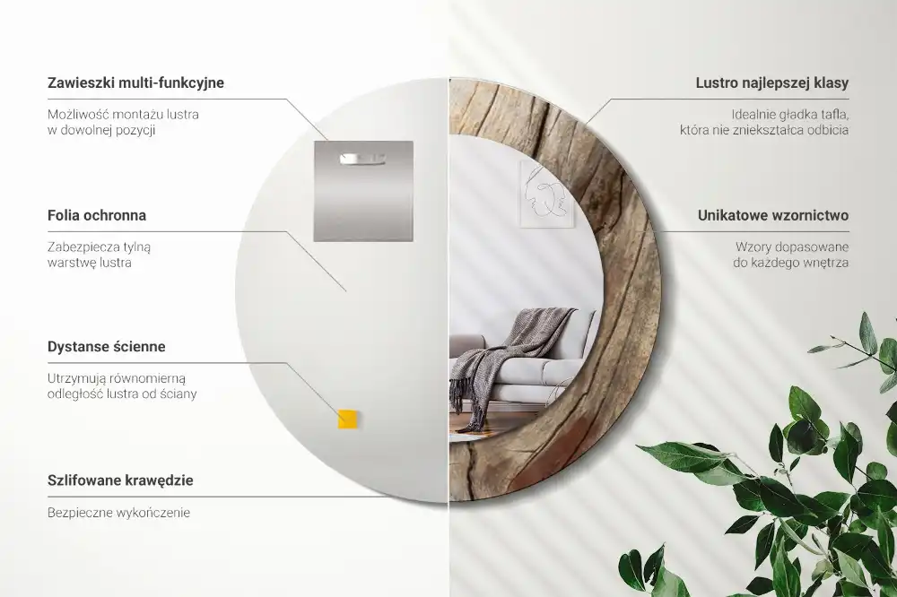 Okroglo okrasno ogledalo Razpokan les