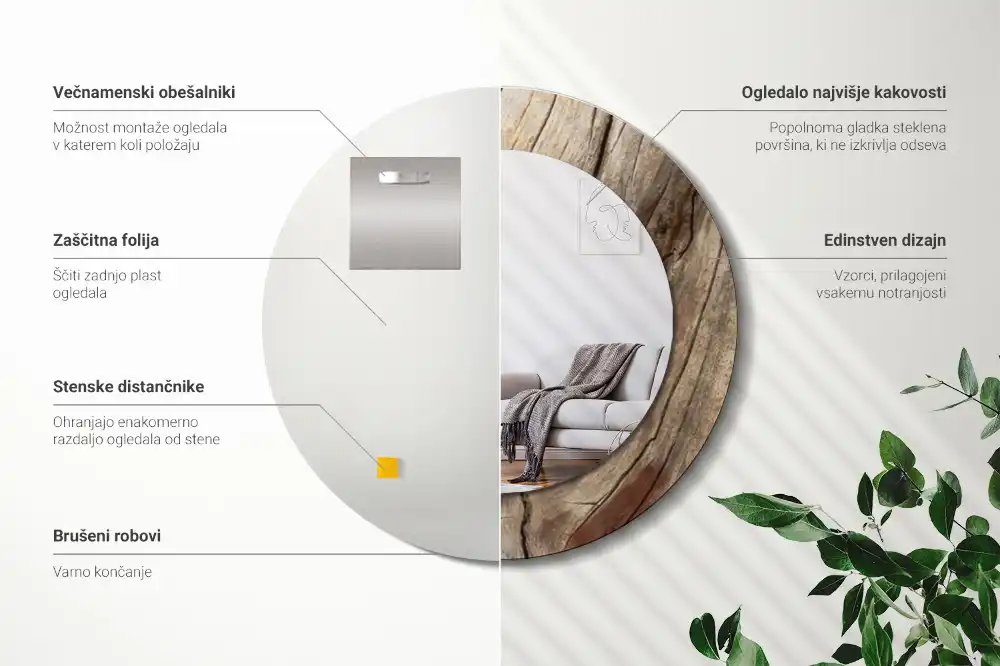 Okroglo okrasno ogledalo Razpokan les
