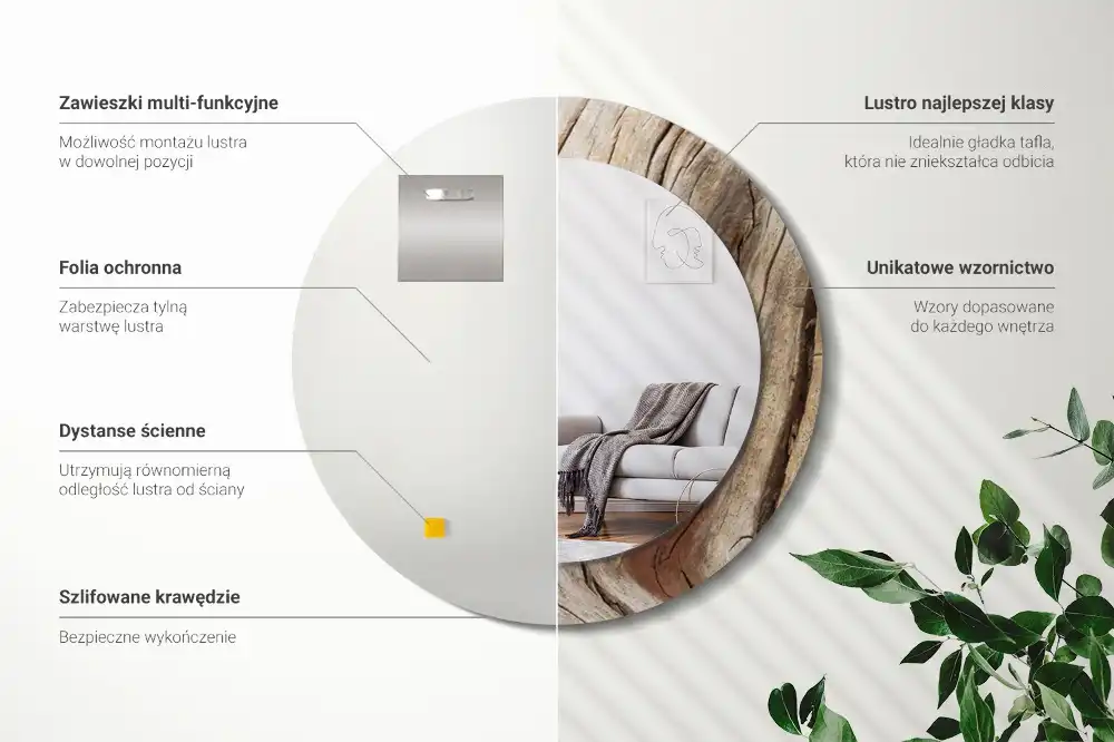 Okroglo okrasno ogledalo Razpokan les