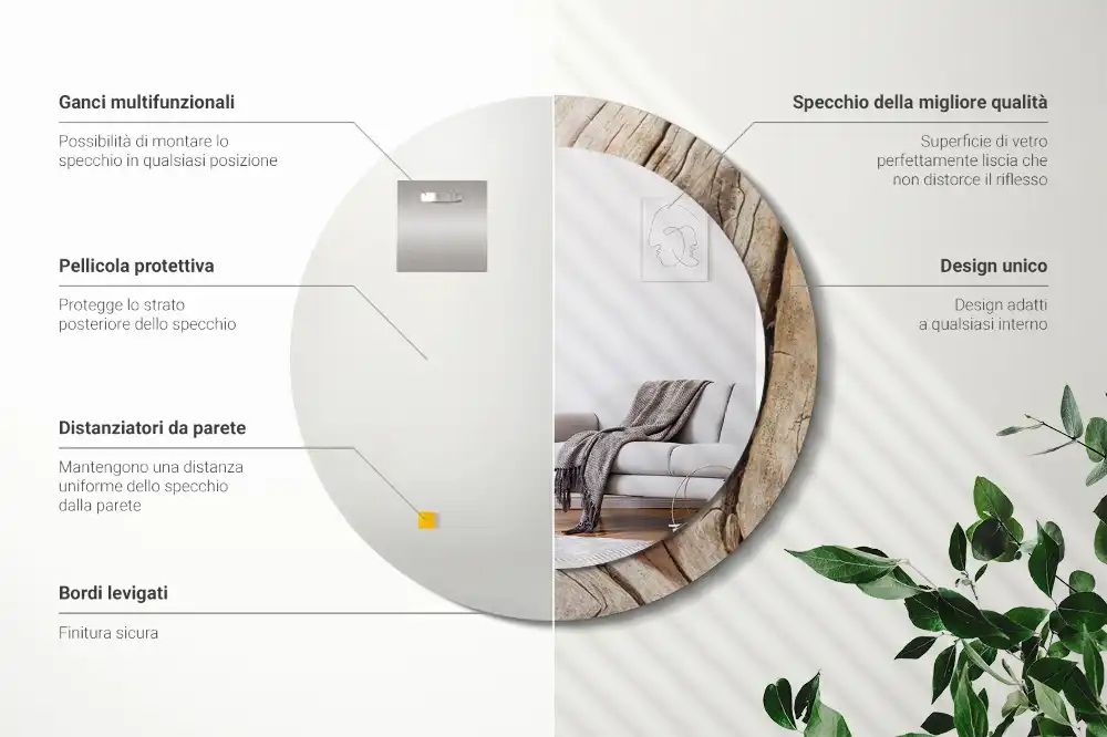 Okroglo okrasno ogledalo Razpokan les