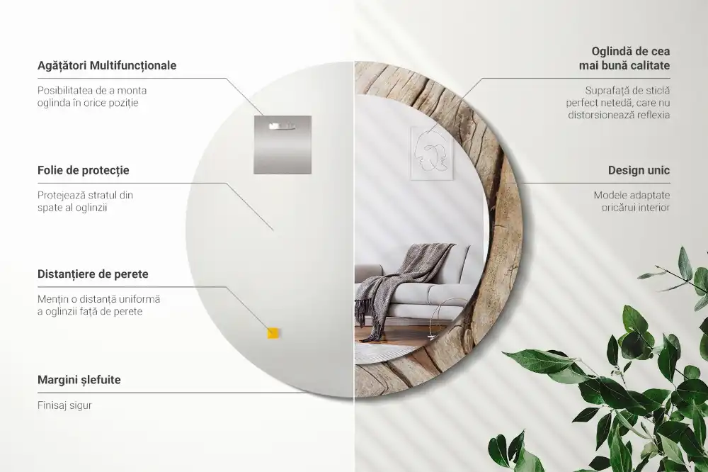 Okroglo okrasno ogledalo Razpokan les