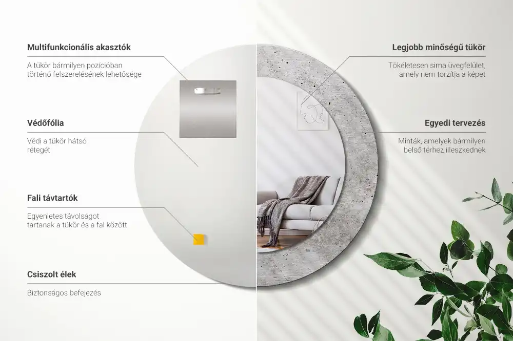 Okroglo stensko okrasno ogledalo Sivi beton