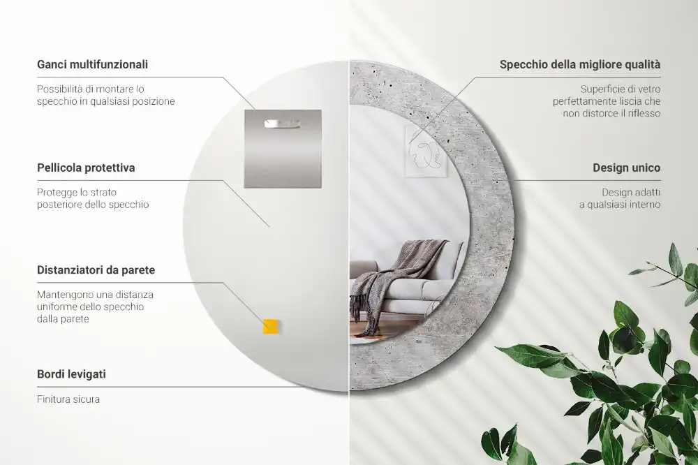 Okroglo stensko okrasno ogledalo Sivi beton